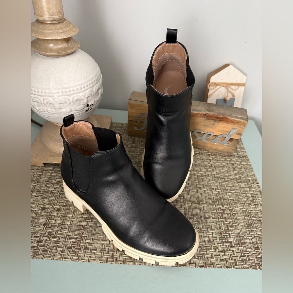 Black Ankle Boots with Cream Soles